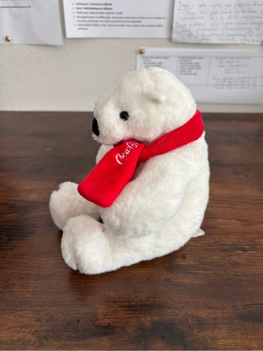 Coca-Cola White Polar Bear Plush Stuffed Animal with Red Scarf Collectible - Picture 2 of 4